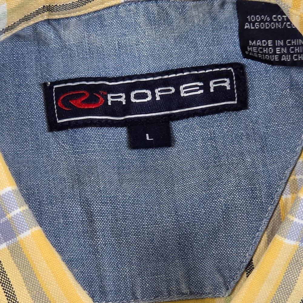 Roper Button Down Shirt Mens Large Yellow Plaid Short Sleeve Excellent Western - Picture 2 of 8